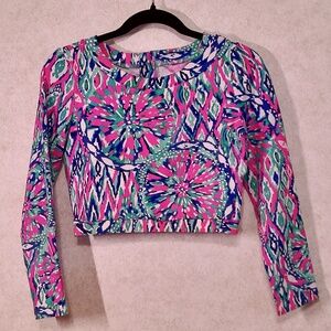 NWOT Lilly Pulitzer Carlita Tiki Pink PoP Over Crop Top BK Zip Accent Size Small